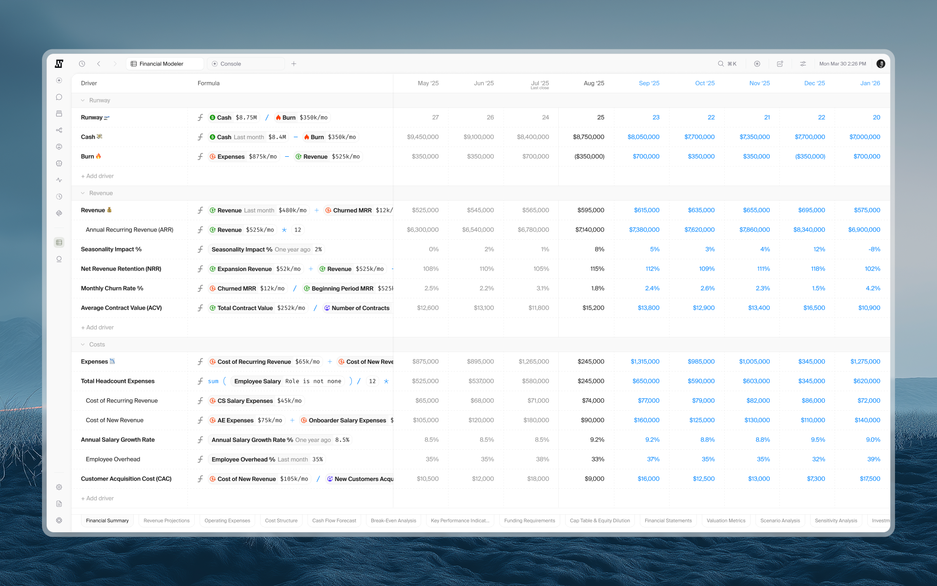 JaneOS1 Financial Modeler Dashboard